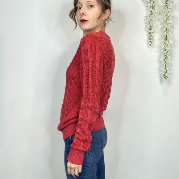 LAUREN RALPH LAUREN black label chunky cable knit sweater pink academia 2554 - Picture 3 of 13